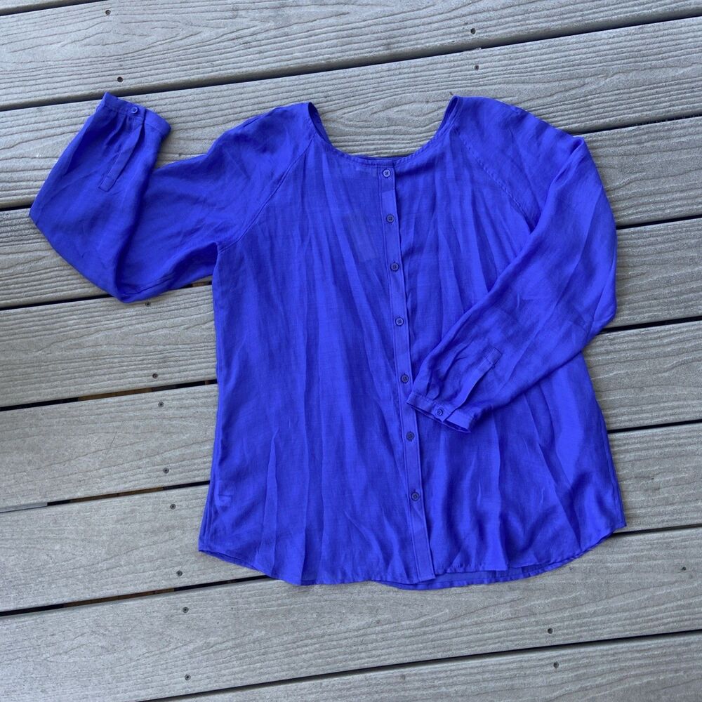 Ann Taylor Loft Indigo Blue Top Blouse Button Down Large Lightweight Loose XL P